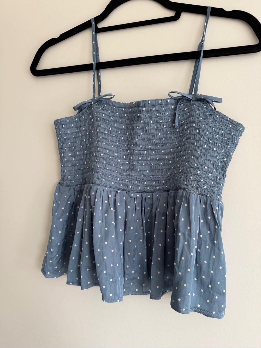 American Eagle Outfitters Blue Polka Dot Smocked Peplum Cami
